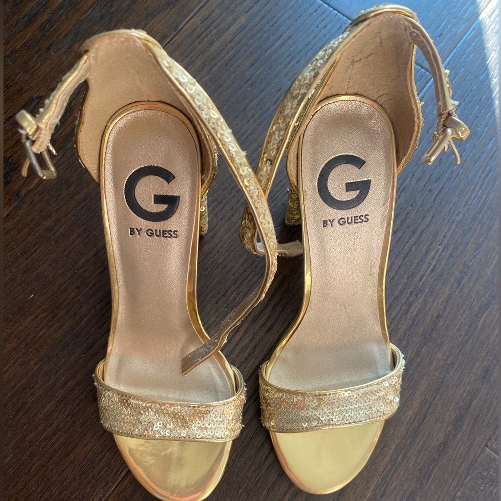 Gold sequin platform heel sandals